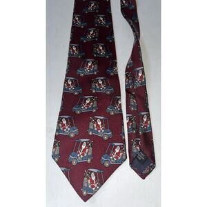 Santa Golf Cart Men’s Maroon Tie By Christopher Hayes. One Size